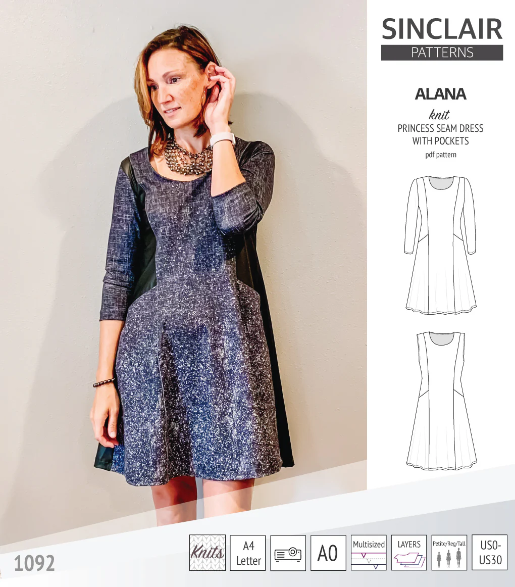 Alana princess seam knit dress with pockets (PDF) - Image 11