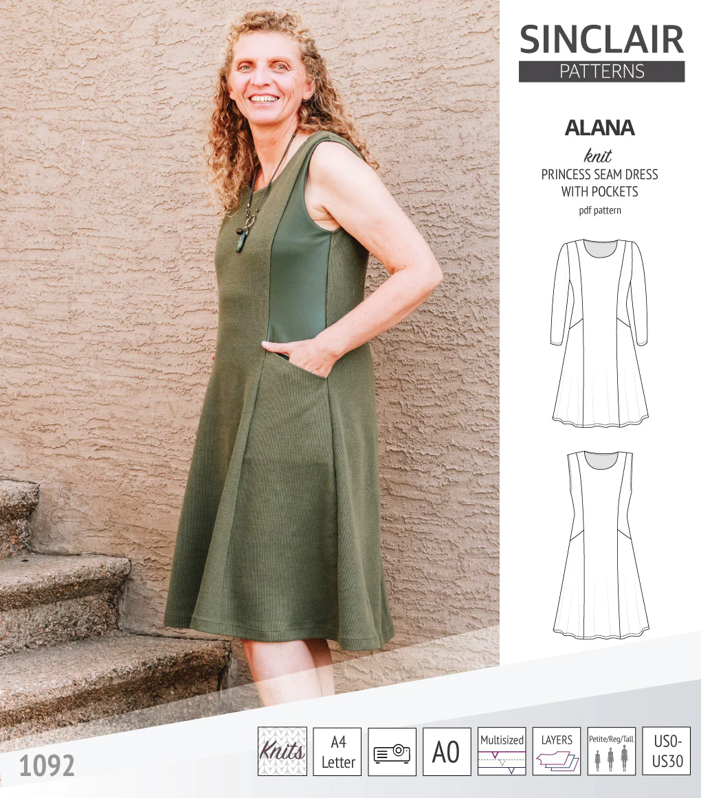 Alana princess seam knit dress with pockets (PDF) - Image 24