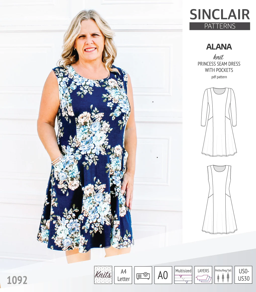 Alana princess seam knit dress with pockets (PDF) - Image 32
