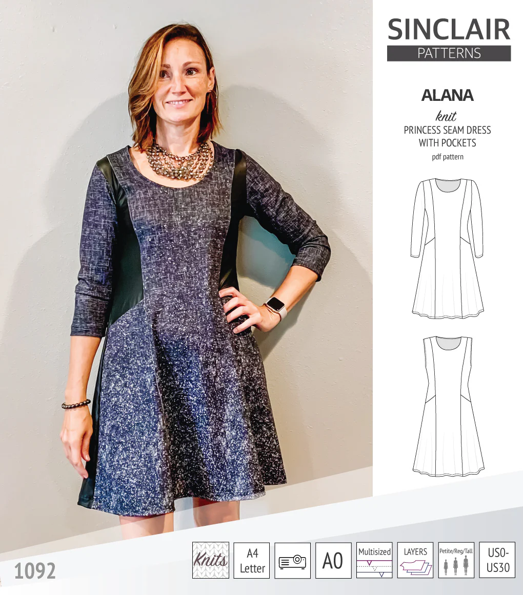 Alana princess seam knit dress with pockets (PDF) - Image 34