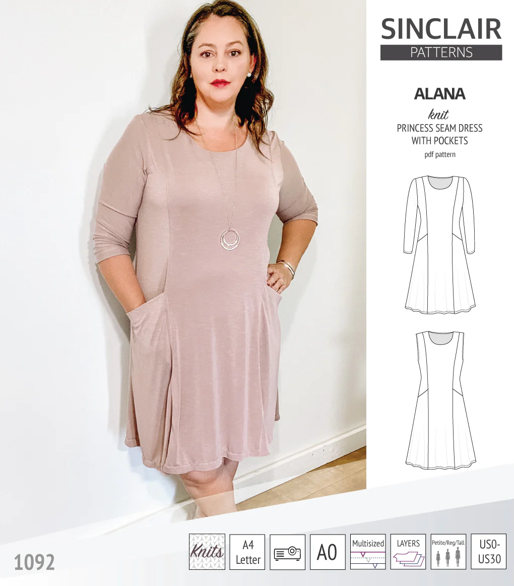 Alana princess seam knit dress with pockets (PDF) - Image 40