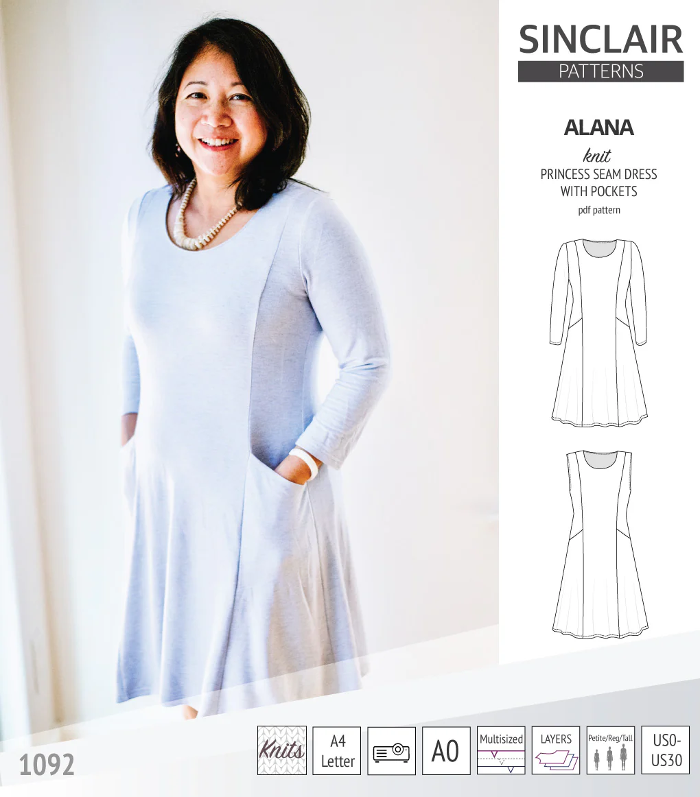 Alana princess seam knit dress with pockets (PDF) - Image 6