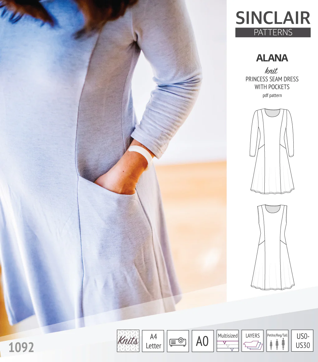 Alana princess seam knit dress with pockets (PDF) - Image 7