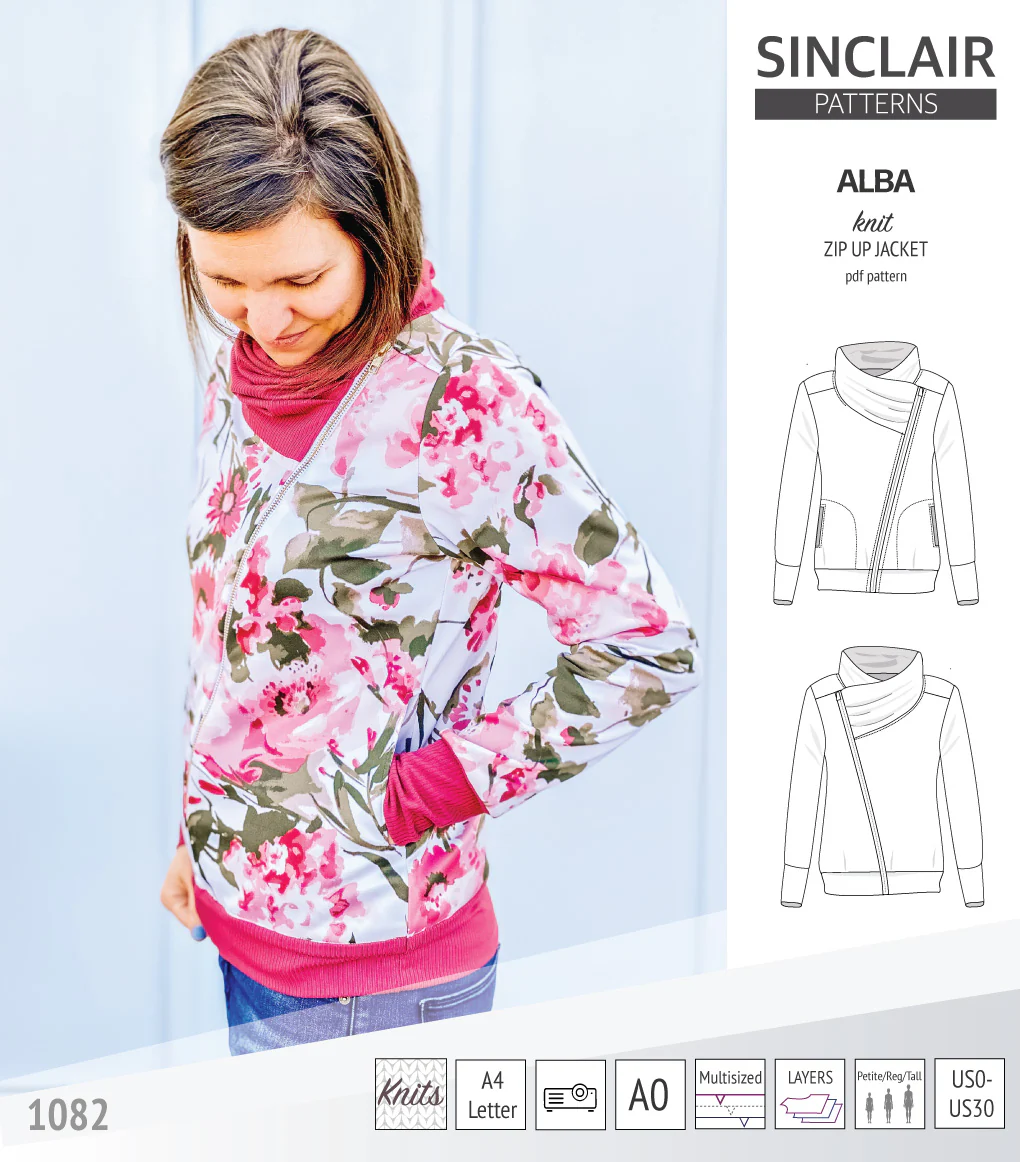 Alba zip up knit asymmetrical jacket with a cowl and side pockets (PDF) - Image 10