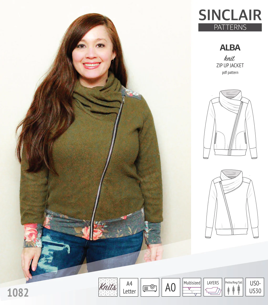 Alba zip up knit asymmetrical jacket with a cowl and side pockets (PDF) - Image 11