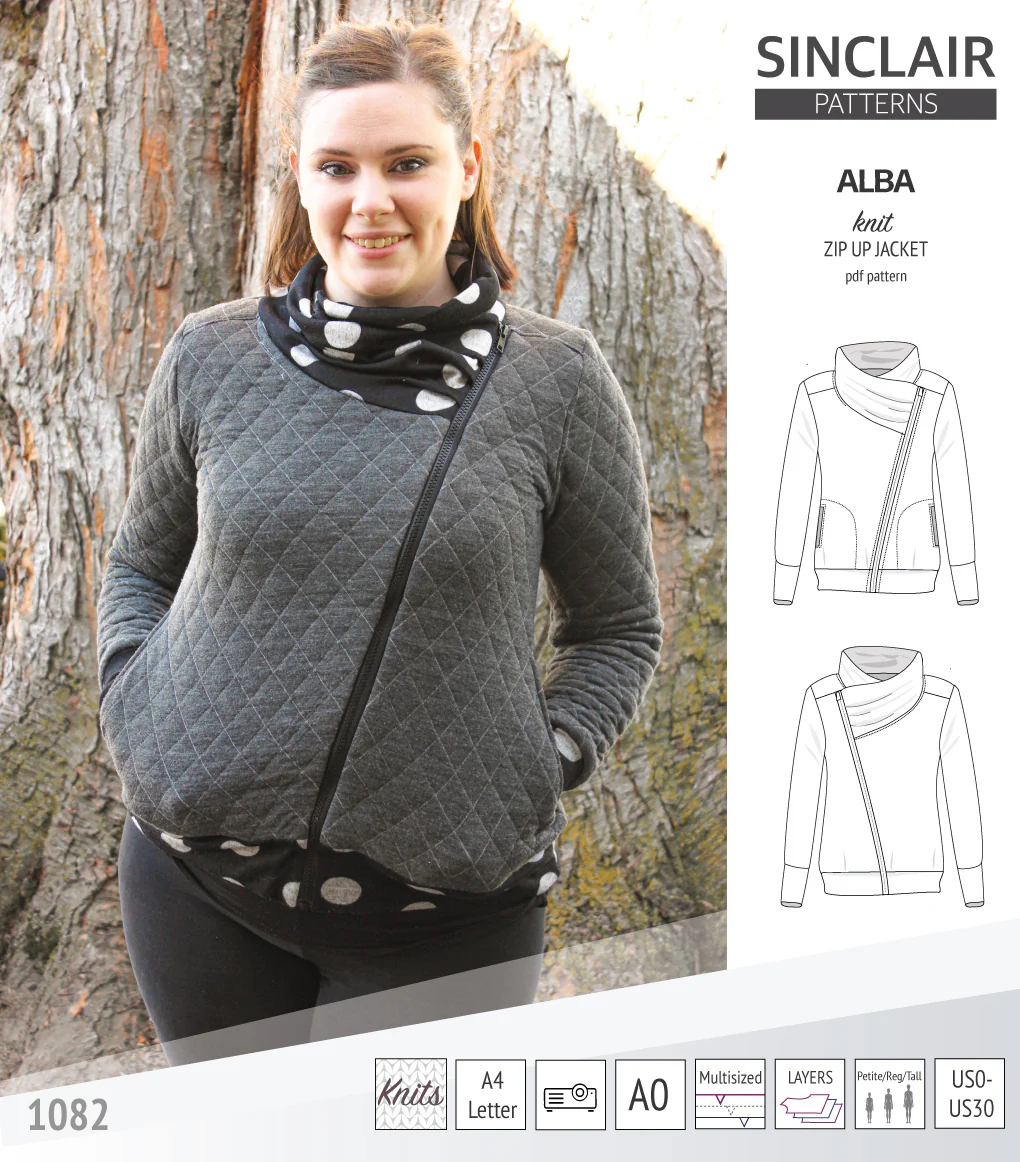 Alba zip up knit asymmetrical jacket with a cowl and side pockets (PDF) - Image 12