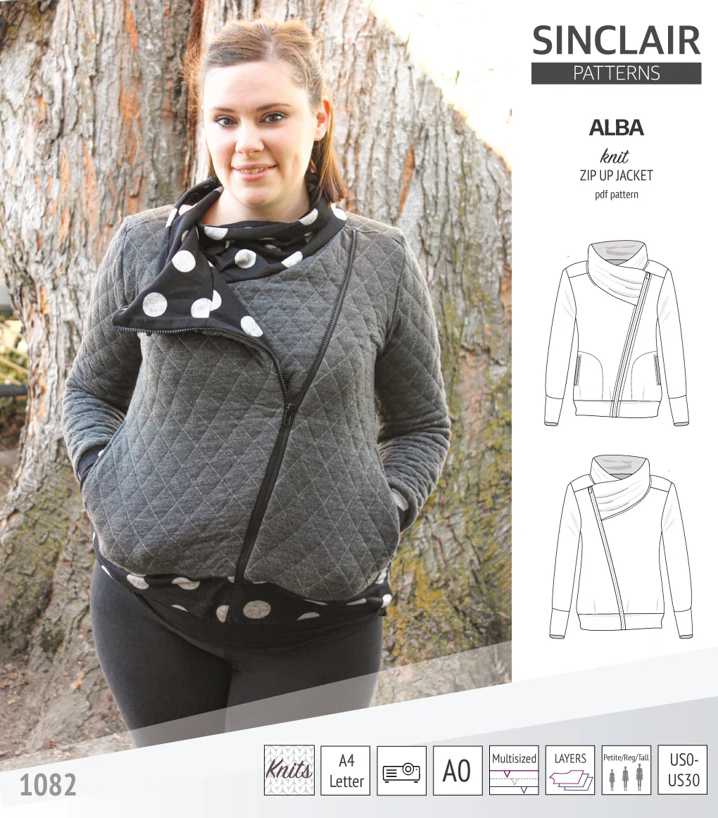 Alba zip up knit asymmetrical jacket with a cowl and side pockets (PDF) - Image 13