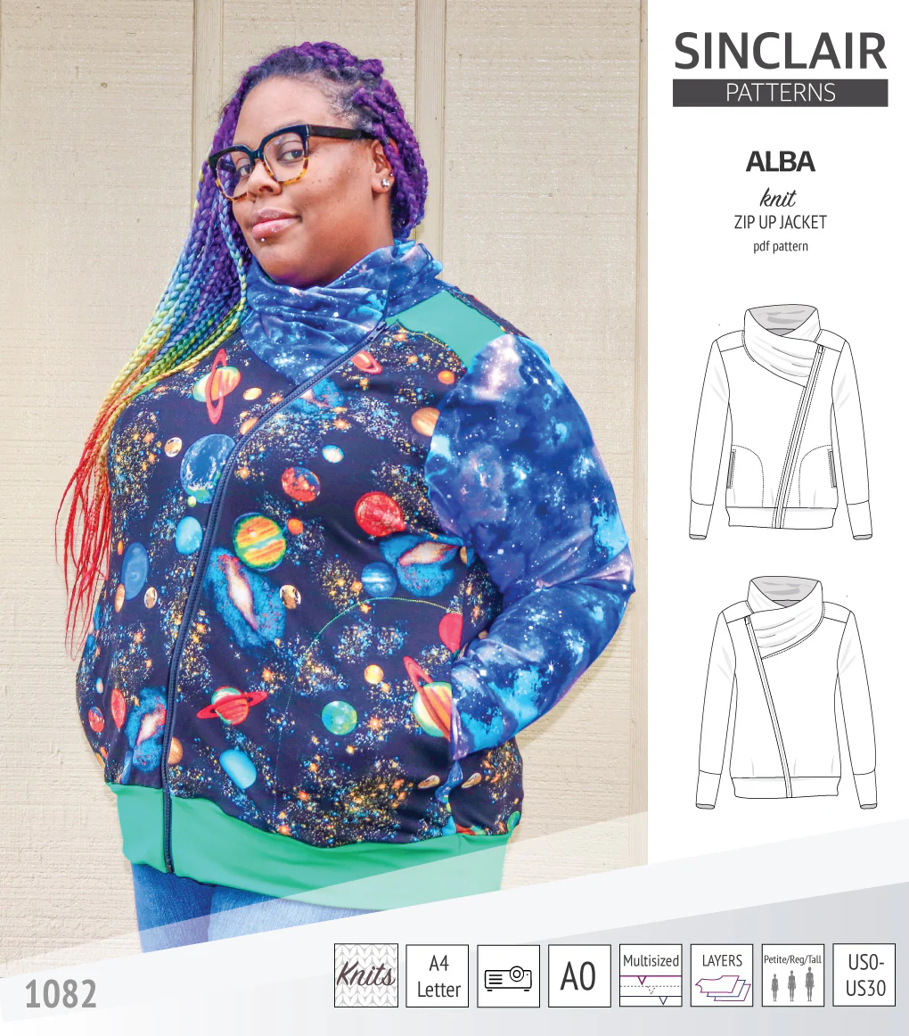 Alba zip up knit asymmetrical jacket with a cowl and side pockets (PDF) - Image 14
