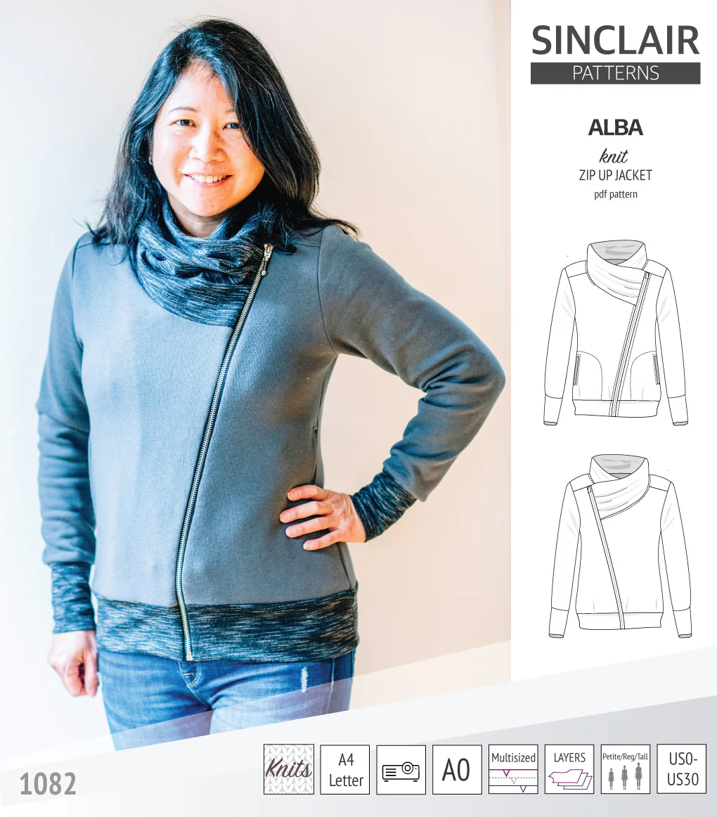 Alba zip up knit asymmetrical jacket with a cowl and side pockets (PDF) - Image 15