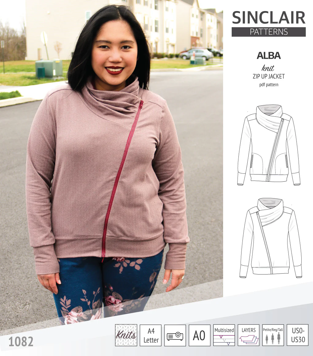 Alba zip up knit asymmetrical jacket with a cowl and side pockets (PDF) - Image 16