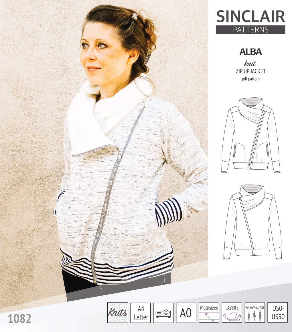 Alba zip up knit asymmetrical jacket with a cowl and side pockets (PDF) - Image 17