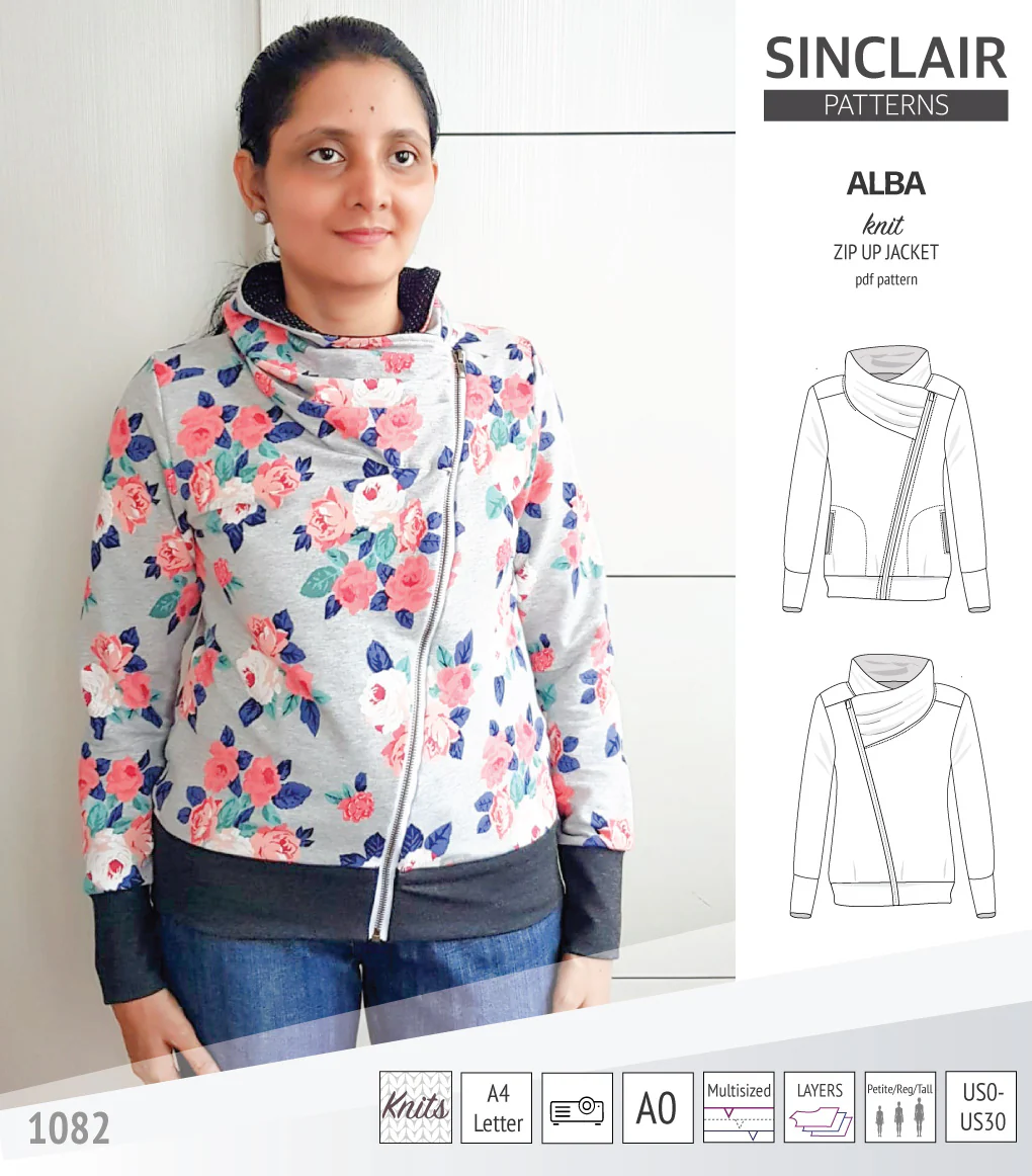 Alba zip up knit asymmetrical jacket with a cowl and side pockets (PDF) - Image 18