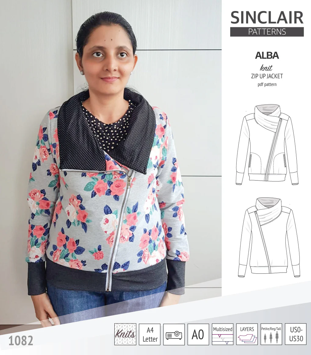 Alba zip up knit asymmetrical jacket with a cowl and side pockets (PDF) - Image 19