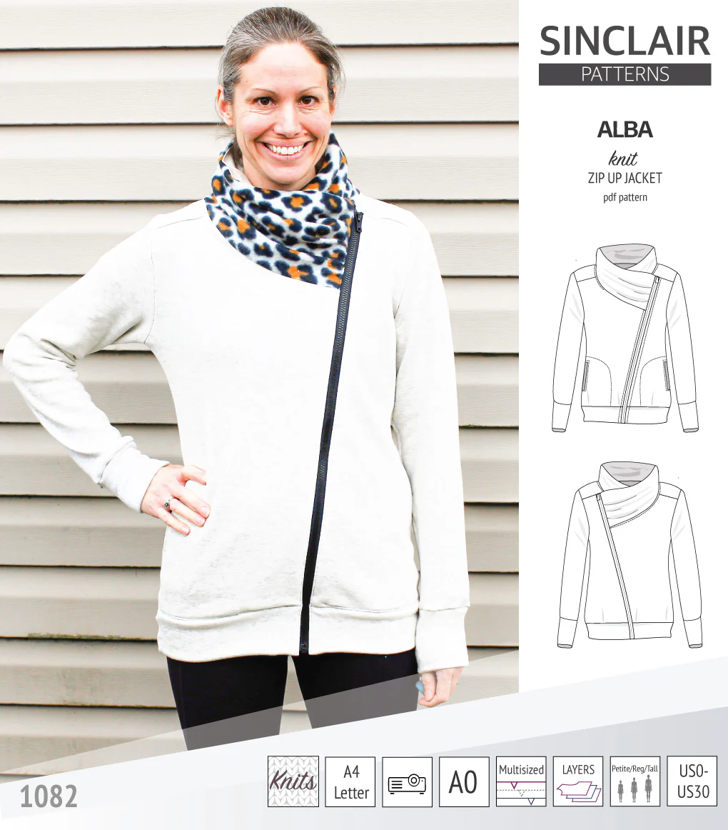Alba zip up knit asymmetrical jacket with a cowl and side pockets (PDF) - Image 20