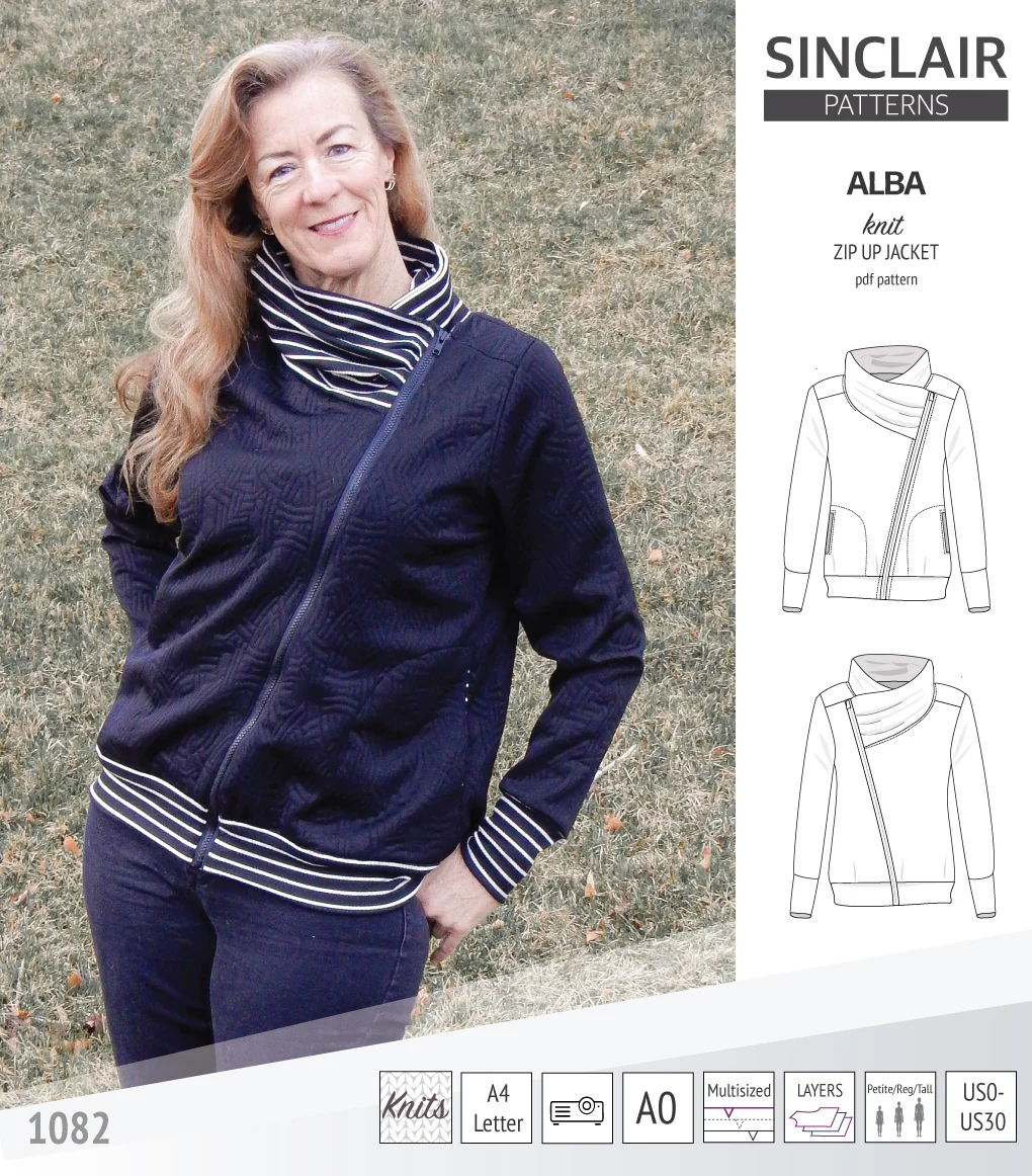 Alba zip up knit asymmetrical jacket with a cowl and side pockets (PDF) - Image 21