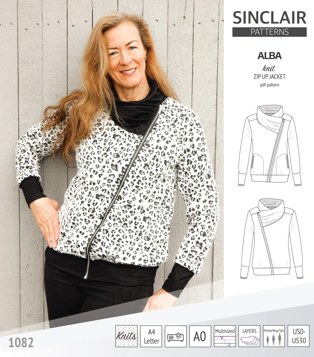 Alba zip up knit asymmetrical jacket with a cowl and side pockets (PDF) - Image 22