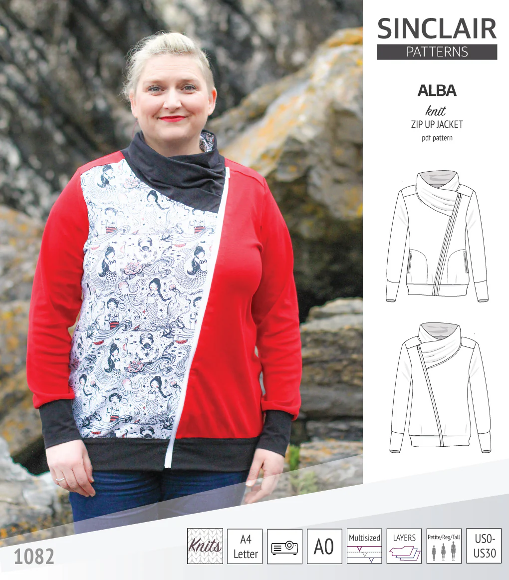 Alba zip up knit asymmetrical jacket with a cowl and side pockets (PDF) - Image 23
