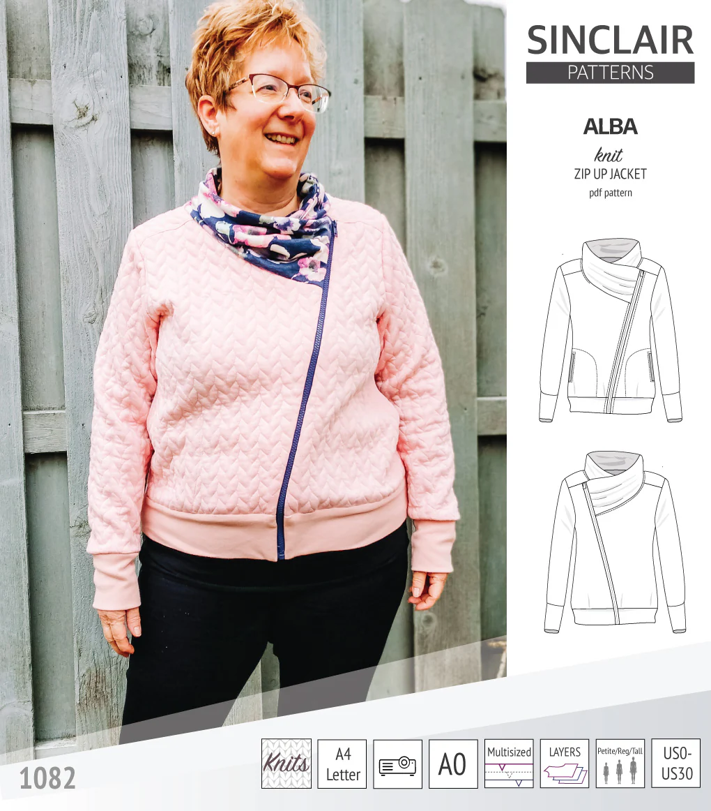 Alba zip up knit asymmetrical jacket with a cowl and side pockets (PDF) - Image 24
