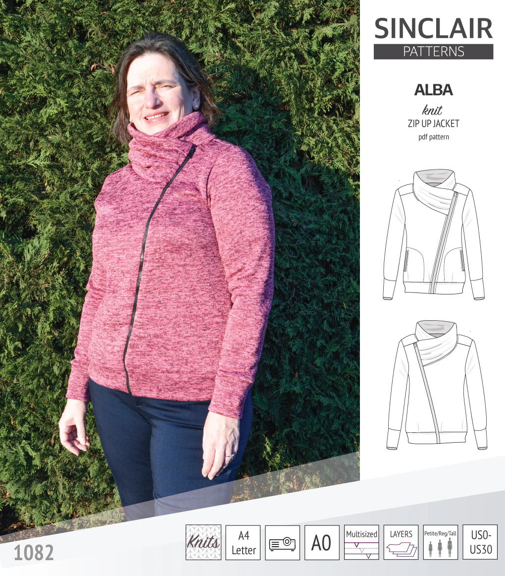 Alba zip up knit asymmetrical jacket with a cowl and side pockets (PDF) - Image 25