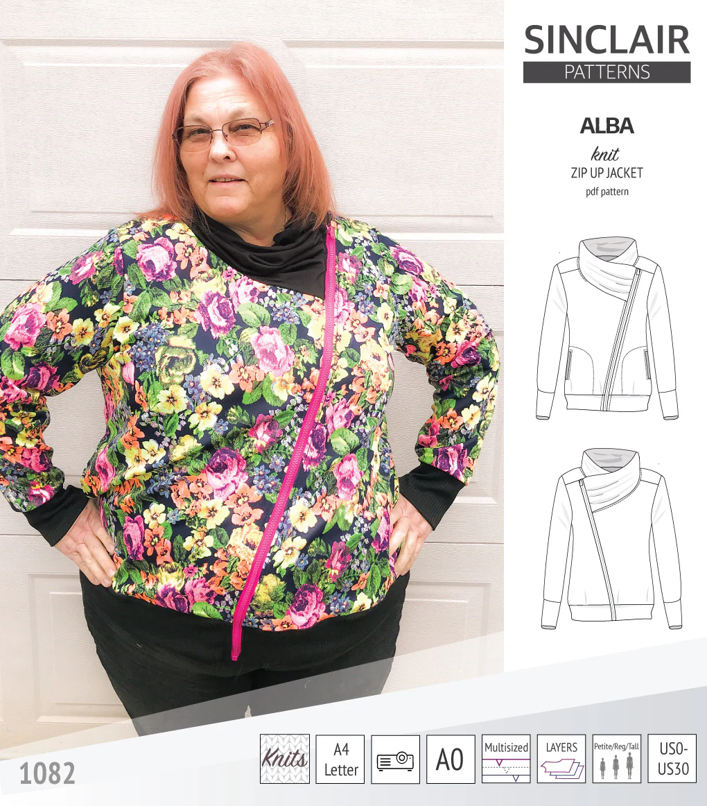 Alba zip up knit asymmetrical jacket with a cowl and side pockets (PDF) - Image 27