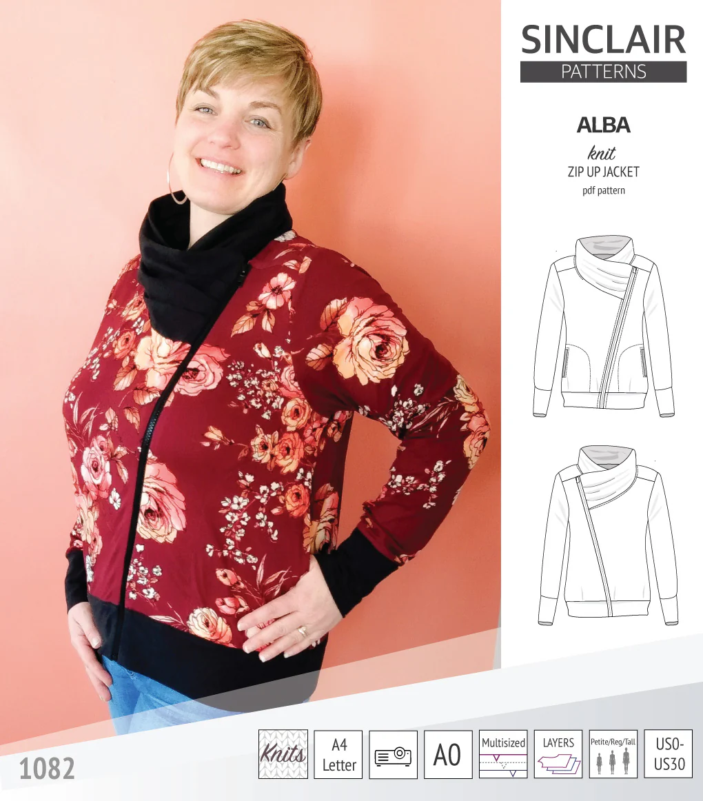 Alba zip up knit asymmetrical jacket with a cowl and side pockets (PDF) - Image 28