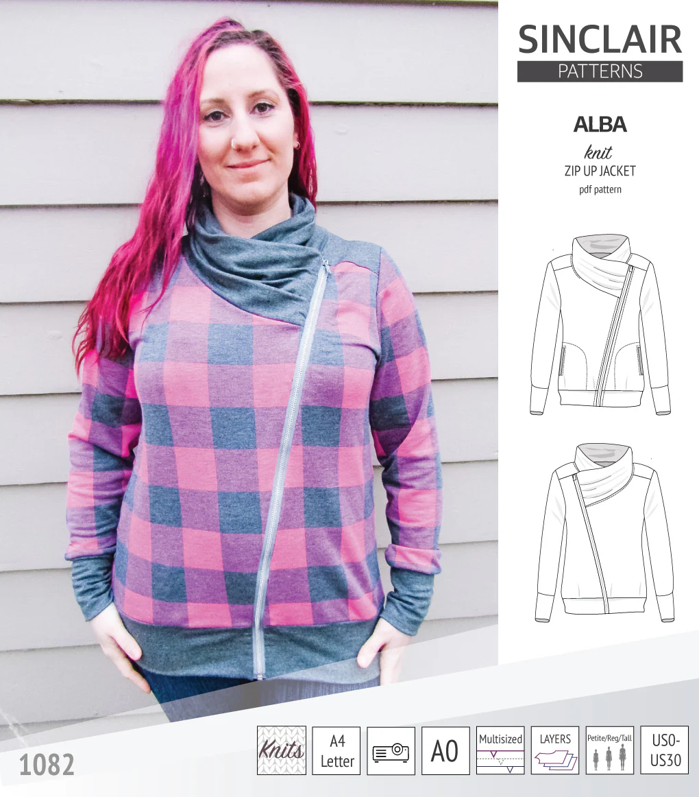 Alba zip up knit asymmetrical jacket with a cowl and side pockets (PDF) - Image 29