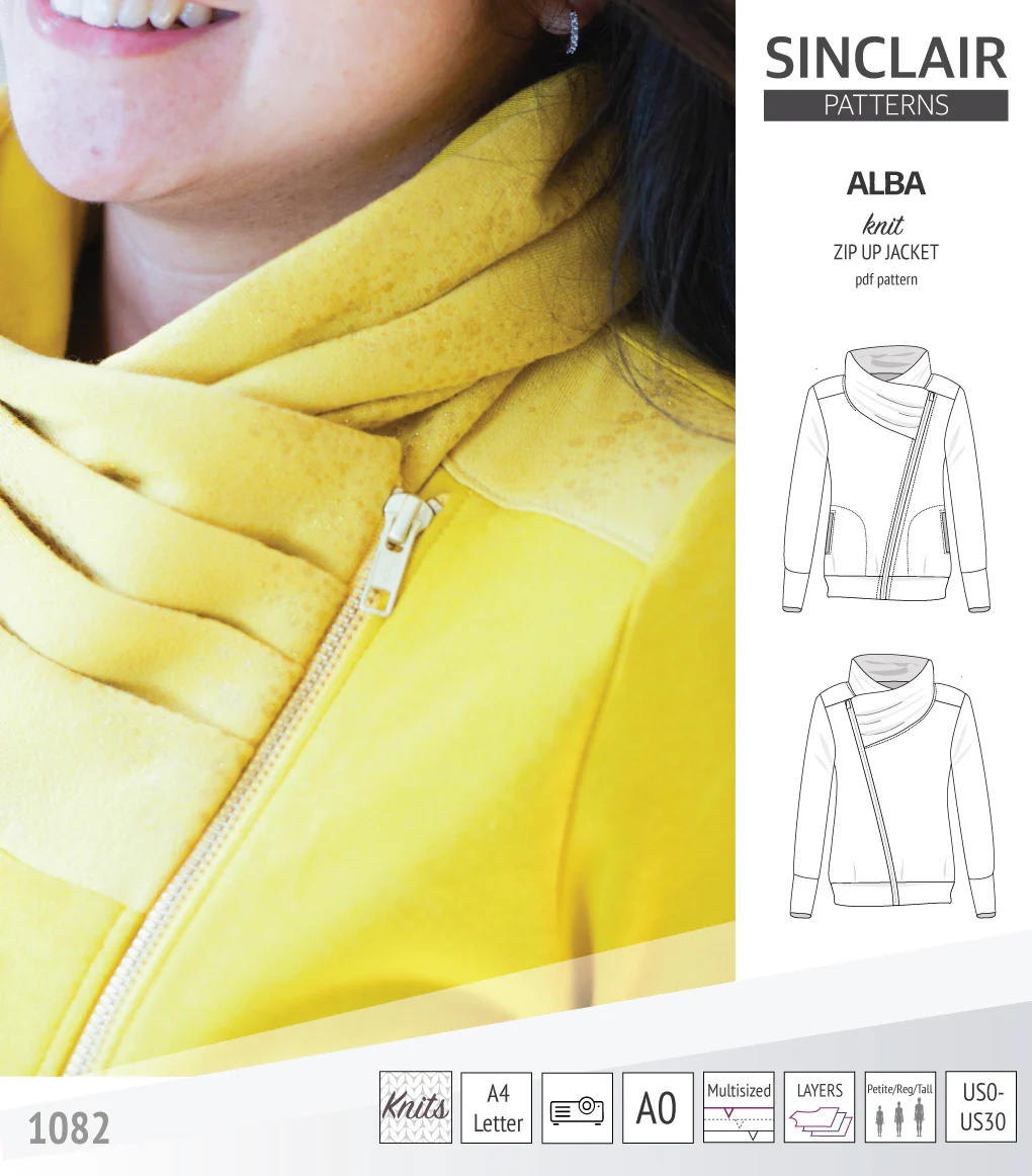 Alba zip up knit asymmetrical jacket with a cowl and side pockets (PDF) - Image 3