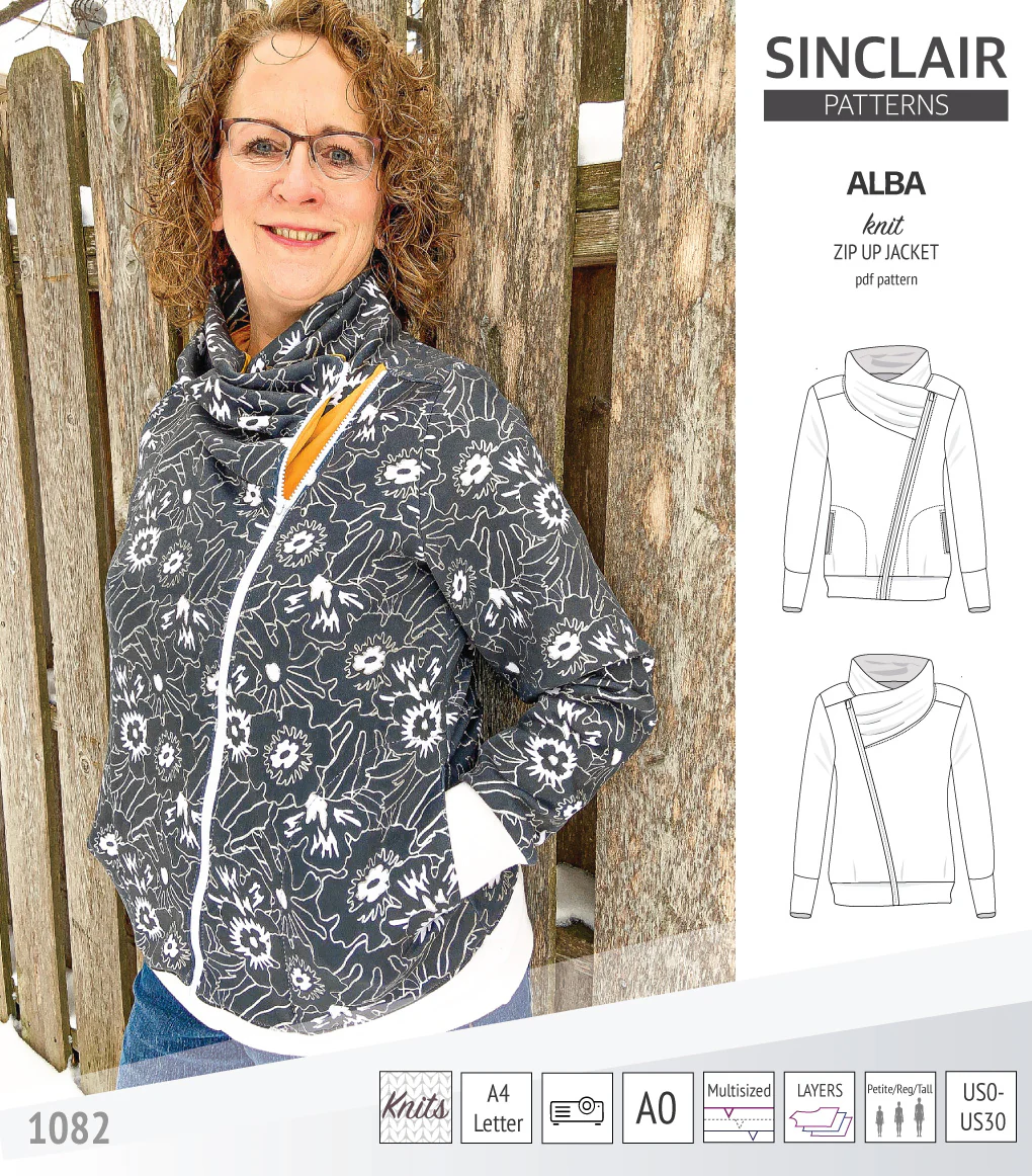Alba zip up knit asymmetrical jacket with a cowl and side pockets (PDF) - Image 30