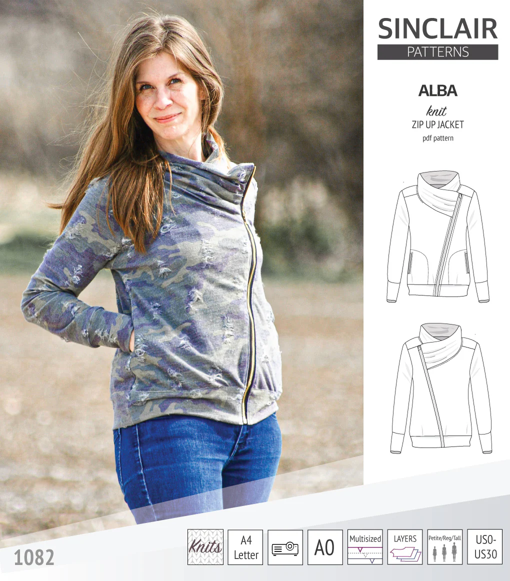 Alba zip up knit asymmetrical jacket with a cowl and side pockets (PDF) - Image 31