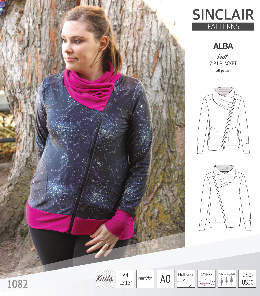Alba zip up knit asymmetrical jacket with a cowl and side pockets (PDF) - Image 32