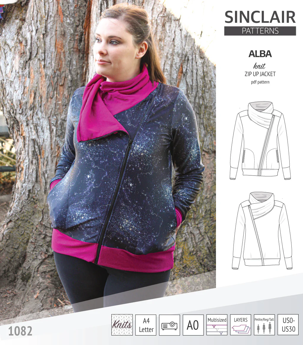 Alba zip up knit asymmetrical jacket with a cowl and side pockets (PDF) - Image 33