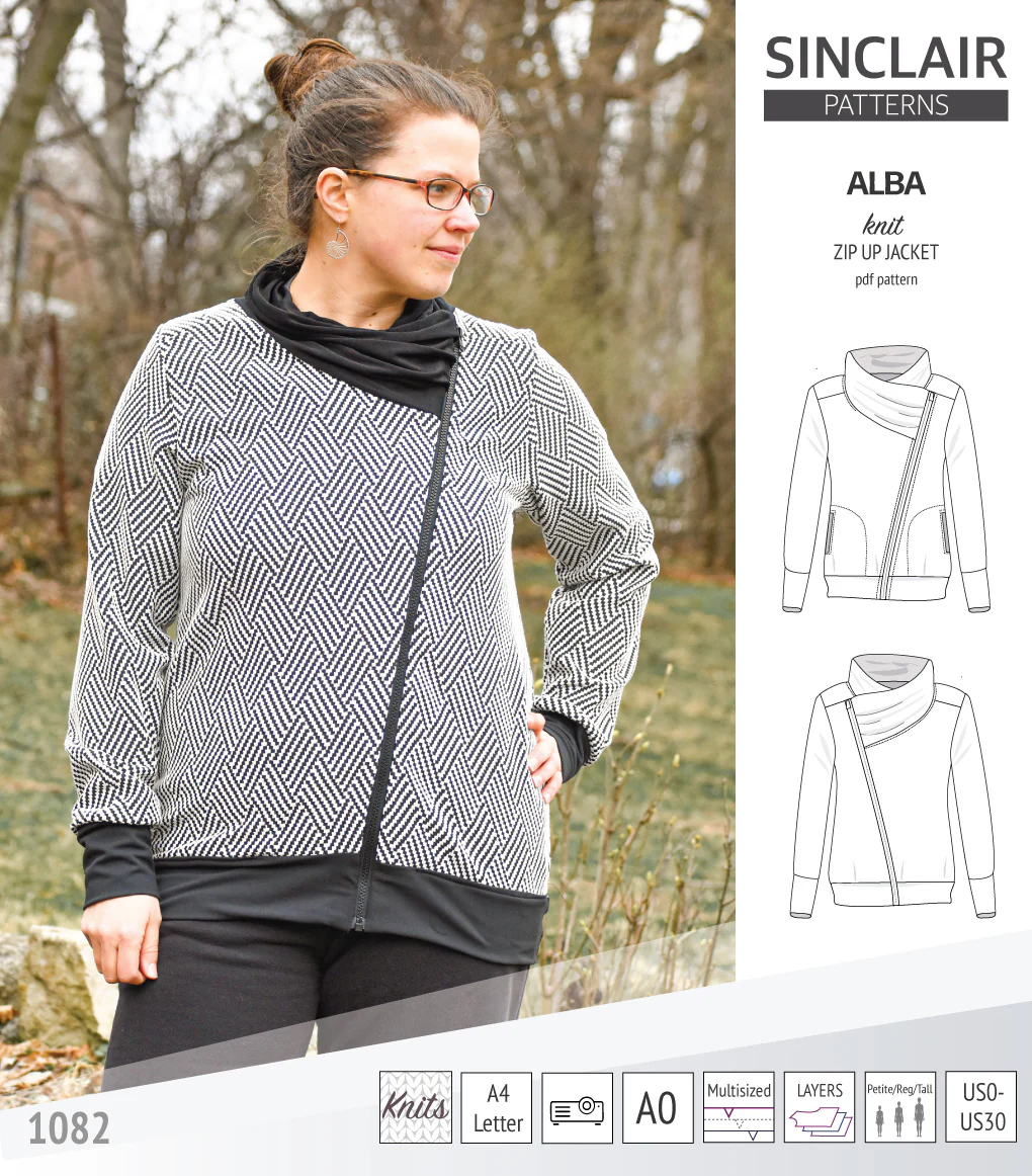 Alba zip up knit asymmetrical jacket with a cowl and side pockets (PDF) - Image 34