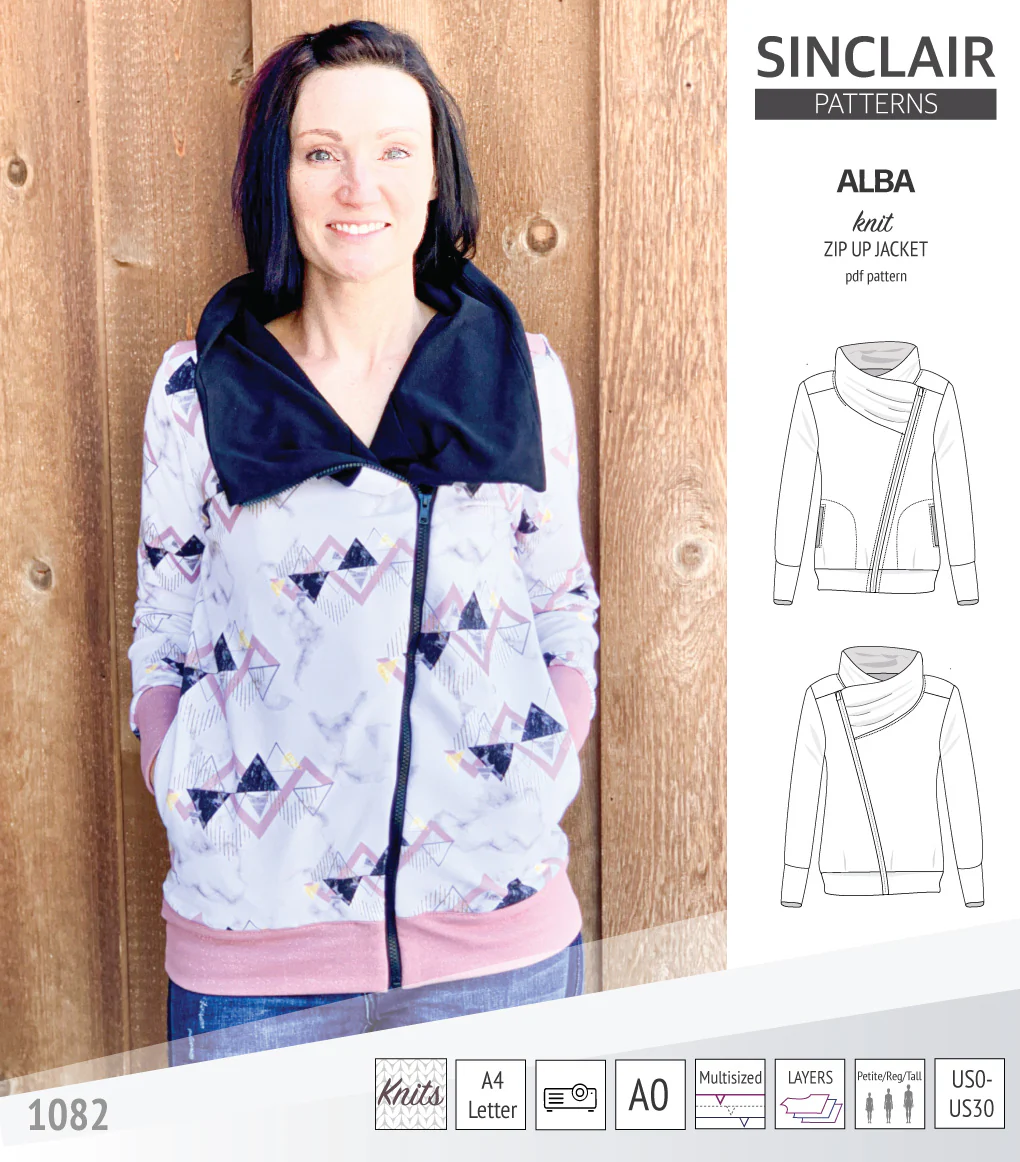 Alba zip up knit asymmetrical jacket with a cowl and side pockets (PDF) - Image 35