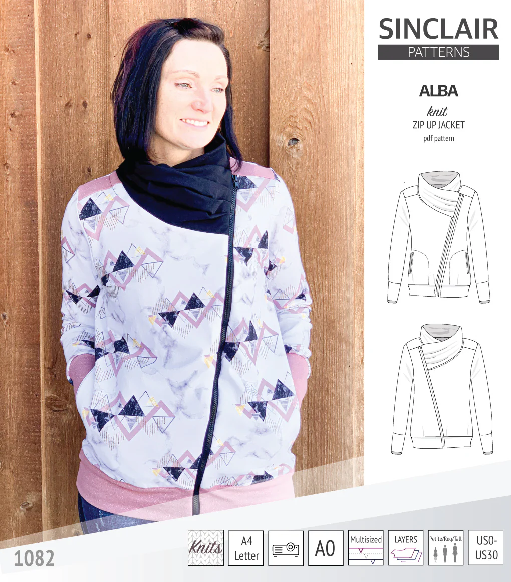 Alba zip up knit asymmetrical jacket with a cowl and side pockets (PDF) - Image 36