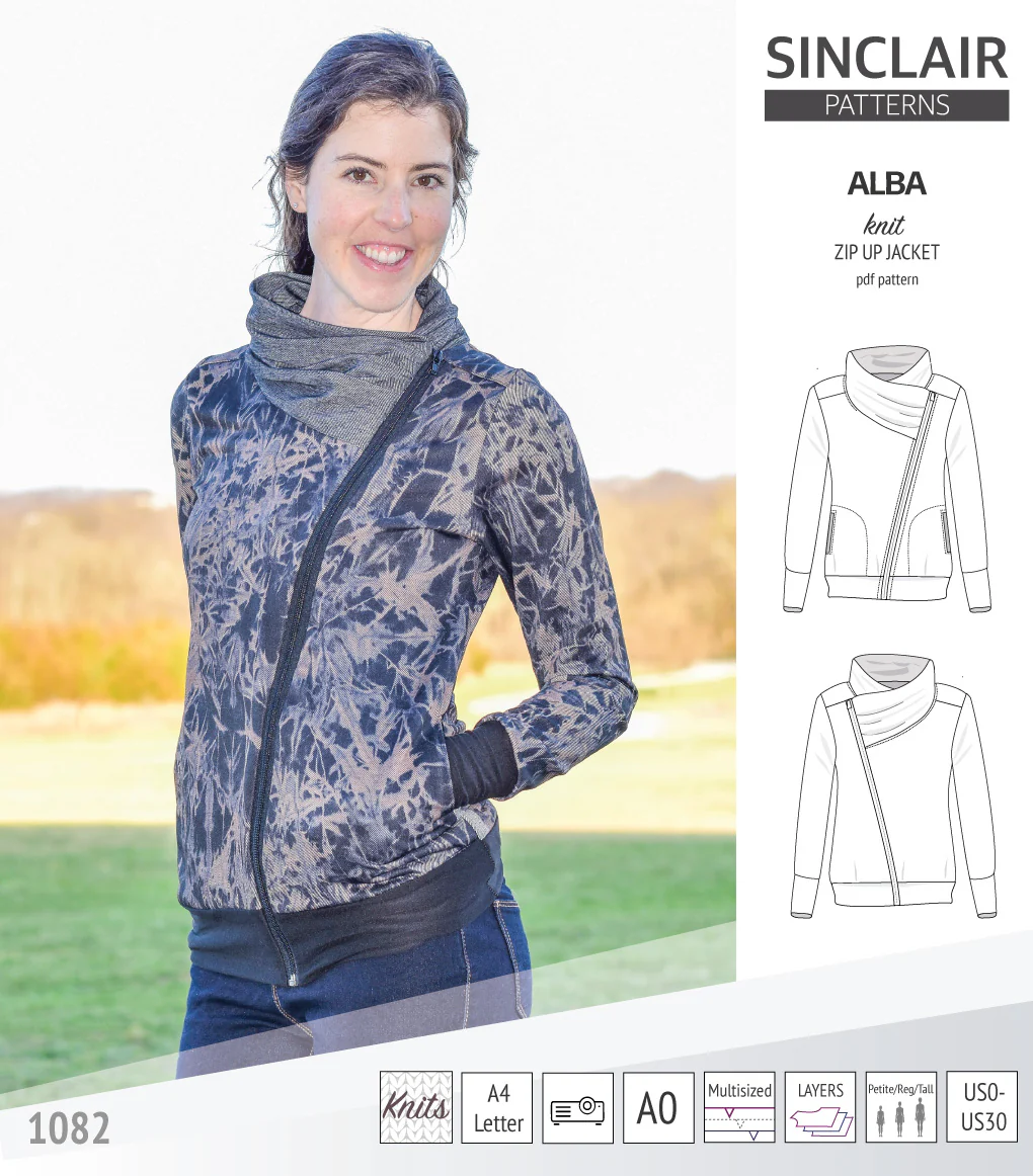 Alba zip up knit asymmetrical jacket with a cowl and side pockets (PDF) - Image 37