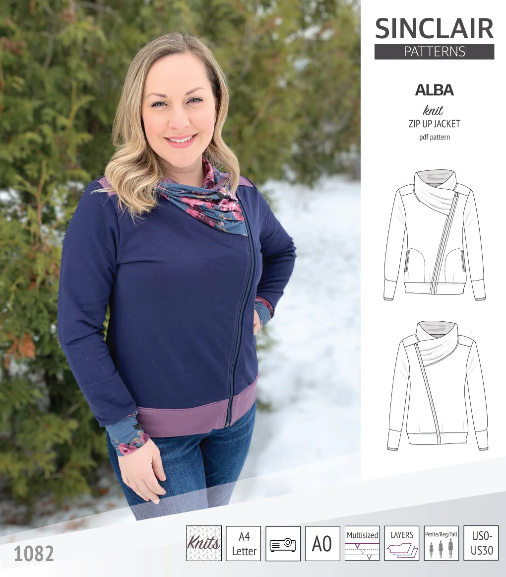 Alba zip up knit asymmetrical jacket with a cowl and side pockets (PDF) - Image 38