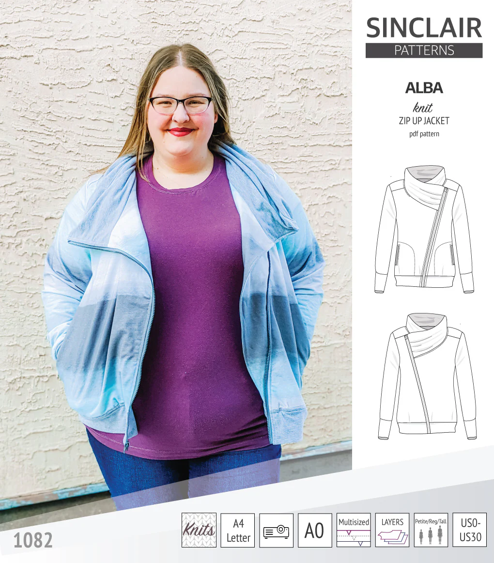 Alba zip up knit asymmetrical jacket with a cowl and side pockets (PDF) - Image 39