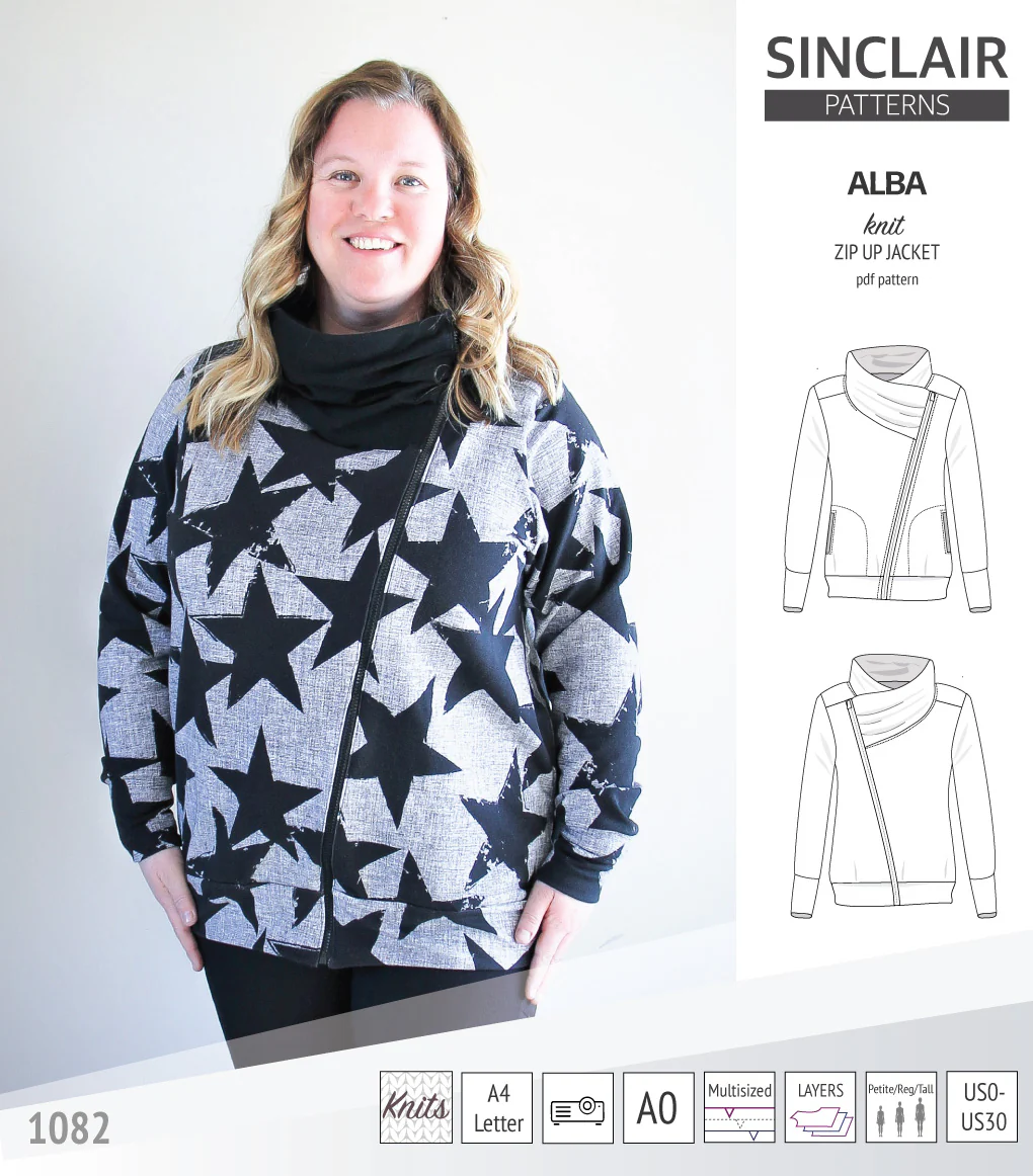 Alba zip up knit asymmetrical jacket with a cowl and side pockets (PDF) - Image 4