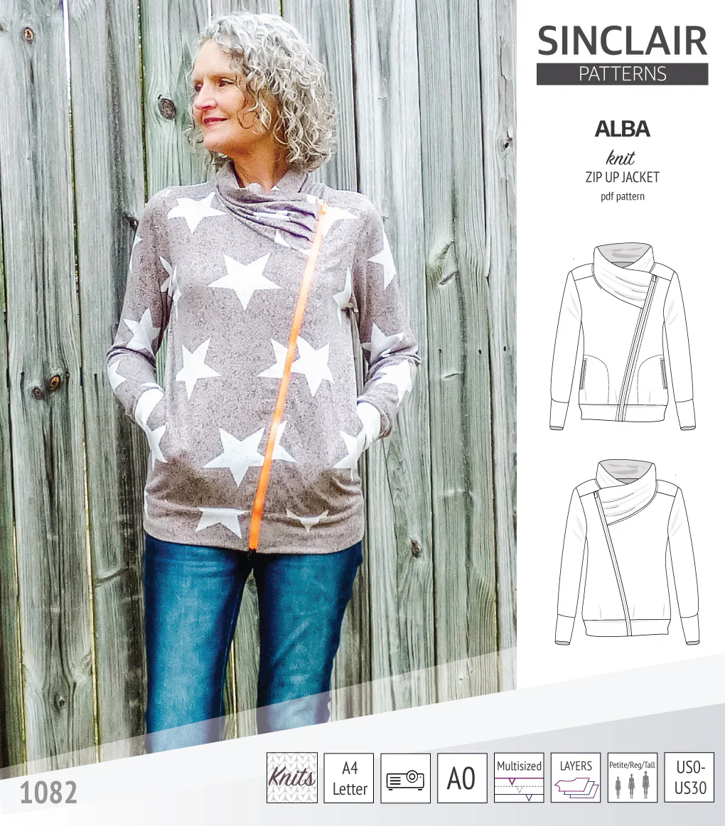Alba zip up knit asymmetrical jacket with a cowl and side pockets (PDF) - Image 41