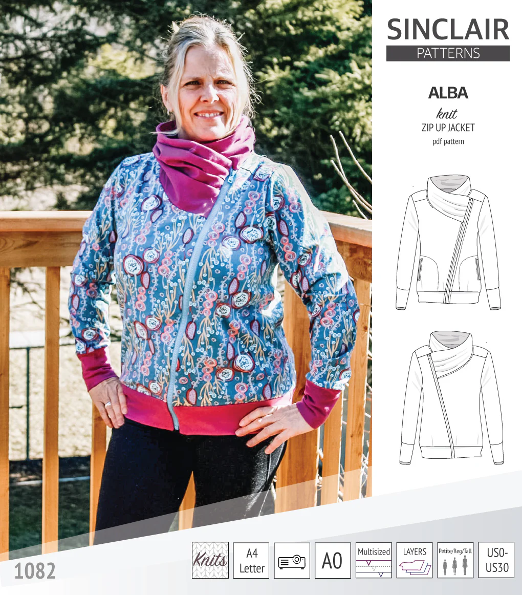 Alba zip up knit asymmetrical jacket with a cowl and side pockets (PDF) - Image 42