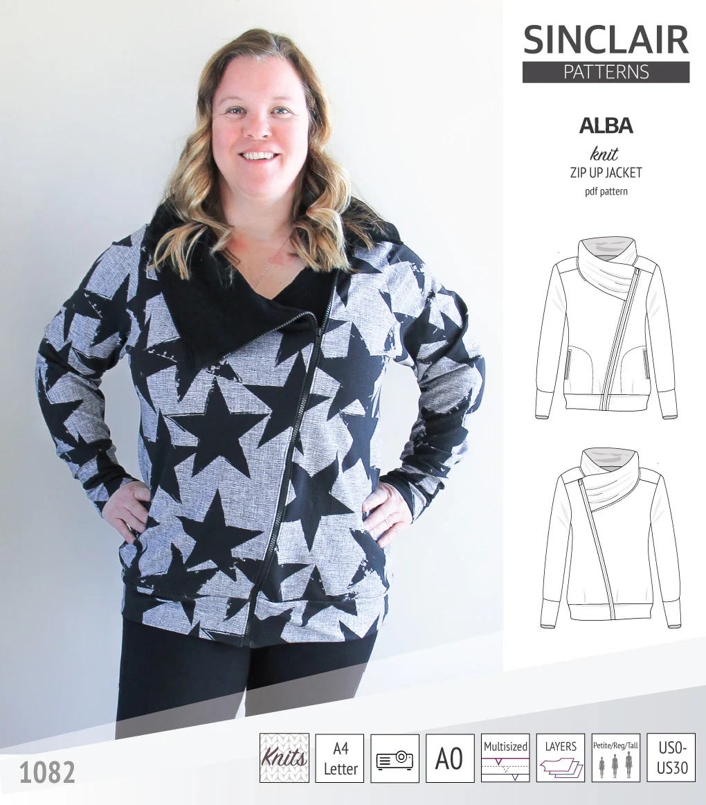 Alba zip up knit asymmetrical jacket with a cowl and side pockets (PDF) - Image 5