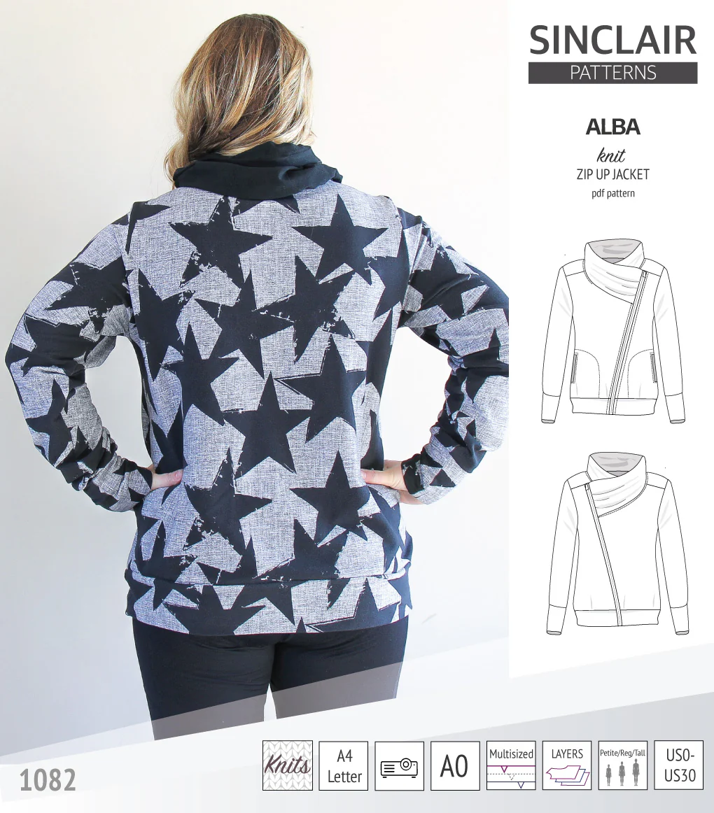 Alba zip up knit asymmetrical jacket with a cowl and side pockets (PDF) - Image 6