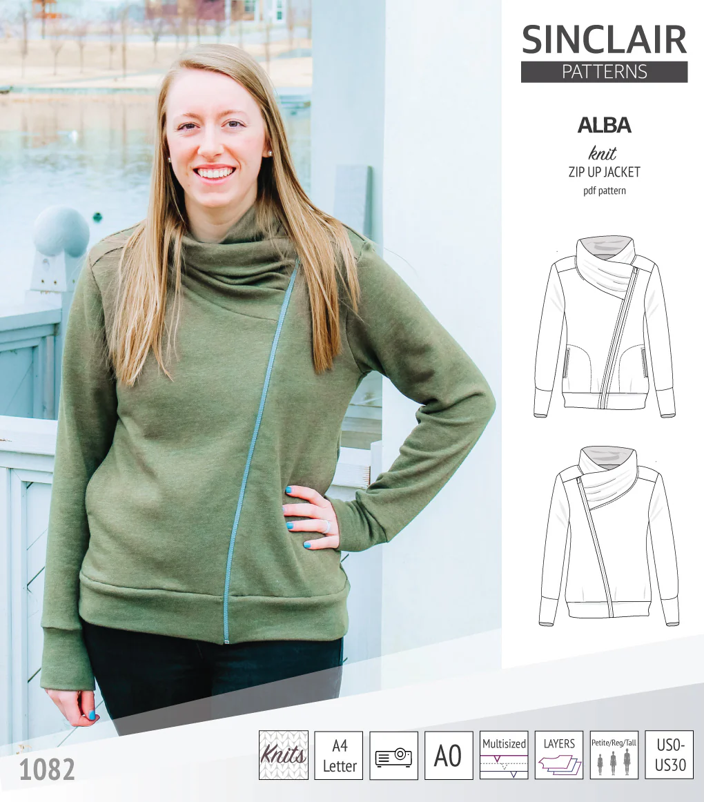 Alba zip up knit asymmetrical jacket with a cowl and side pockets (PDF) - Image 7