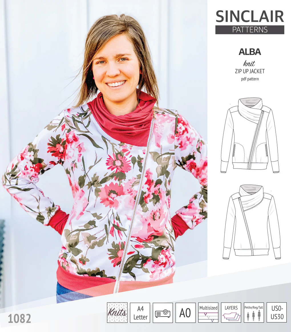 Alba zip up knit asymmetrical jacket with a cowl and side pockets (PDF) - Image 8