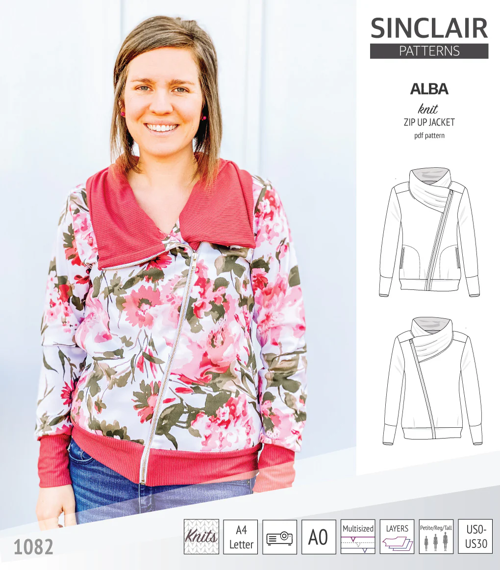 Alba zip up knit asymmetrical jacket with a cowl and side pockets (PDF) - Image 9