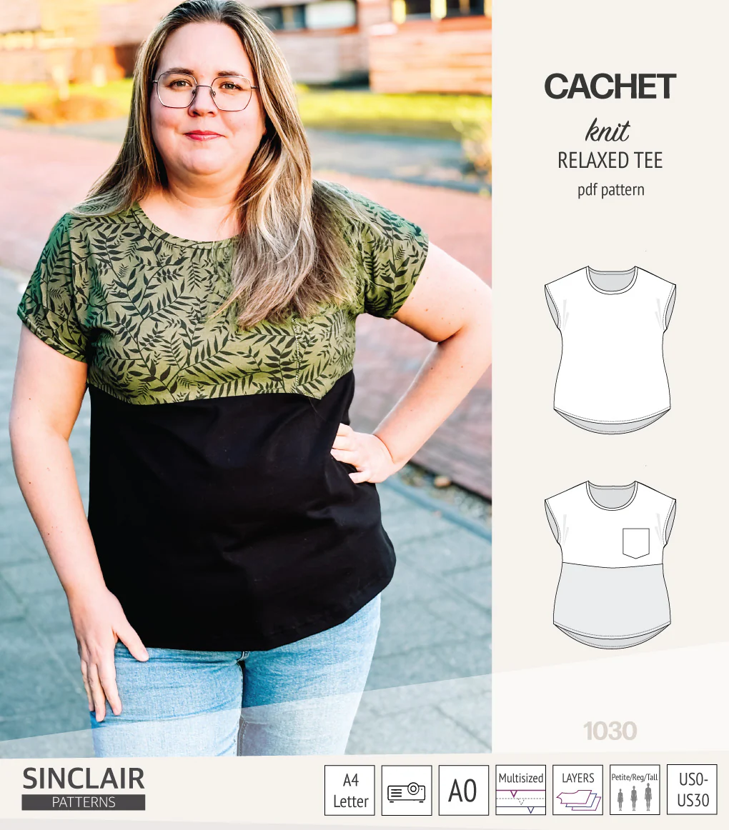 Cachet relaxed cut knit tee color blocked with a pocket  (PDF) - Image 11