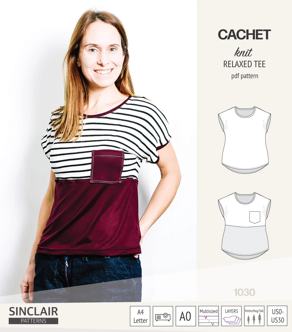 Cachet relaxed cut knit tee color blocked with a pocket  (PDF) - Image 12