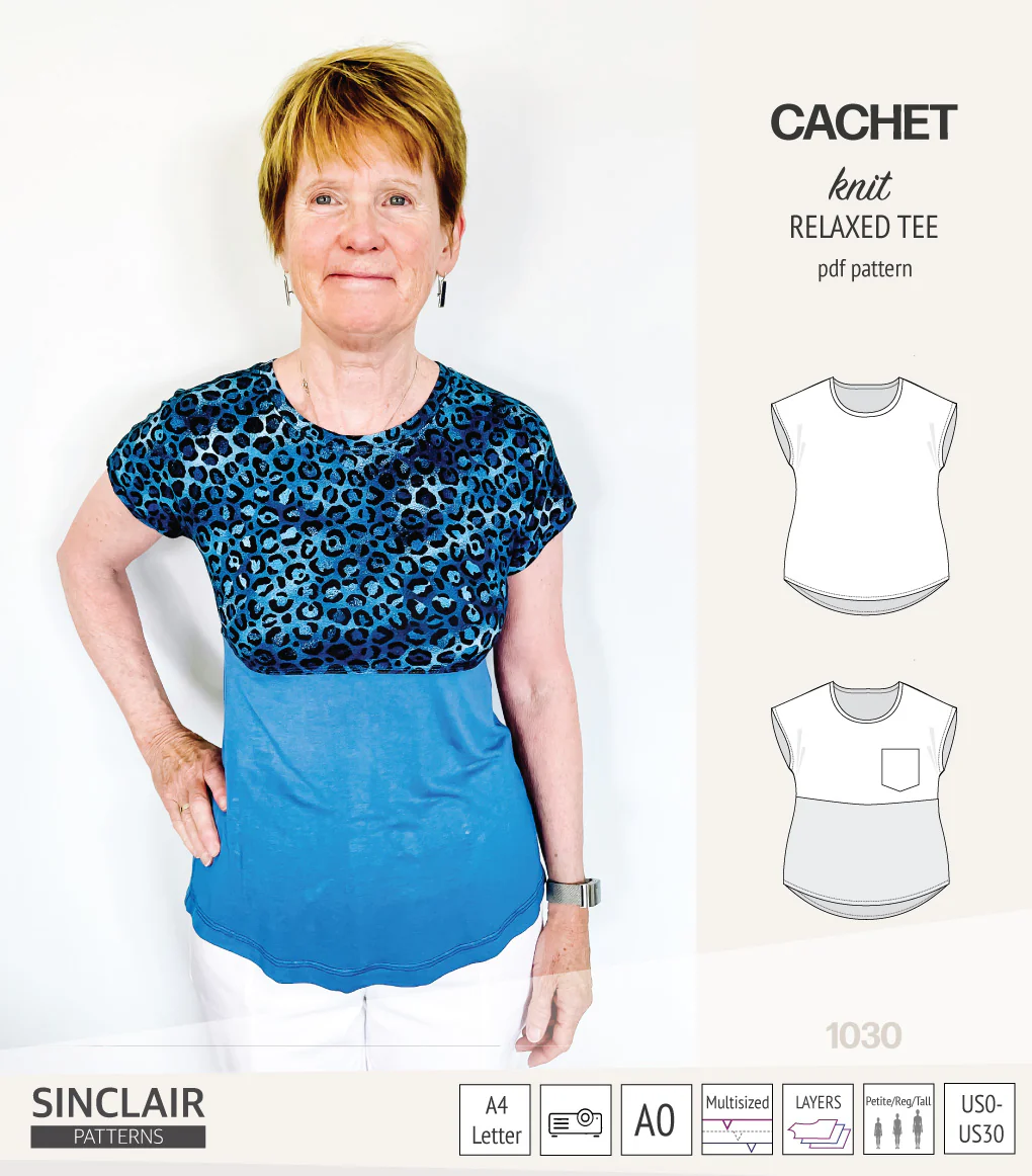 Cachet relaxed cut knit tee color blocked with a pocket  (PDF) - Image 13