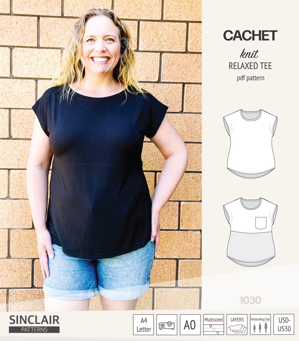 Cachet relaxed cut knit tee color blocked with a pocket  (PDF) - Image 14