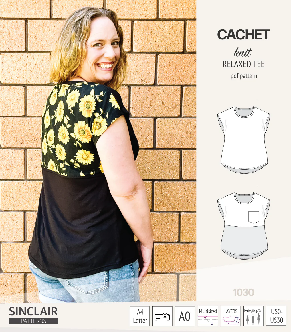 Cachet relaxed cut knit tee color blocked with a pocket  (PDF) - Image 15